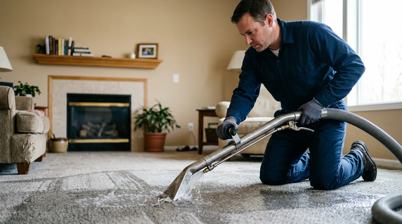 Water damage restoration technician working near Franklin Grove, IL